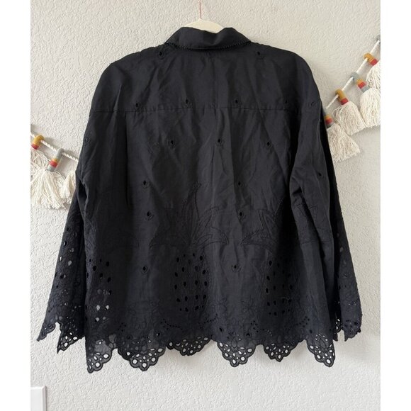Zara Eyelet Beaded Cutout Pineapple Embroidery Button Up Top Boho Whimsigoth XS - Picture 3 of 12